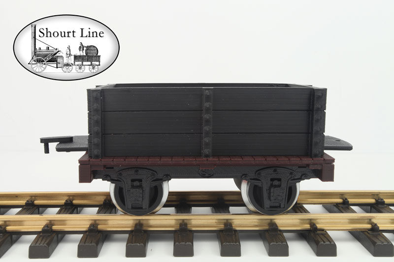 G Scale SL 1008039 Mini-Max Gondola Car 3 board wall PIKO Metal Wheels LGB Couplers SL WalkWay-Coupler NEW SL Walk-Way Platform with Link-Pin  Couplers low-right-side view